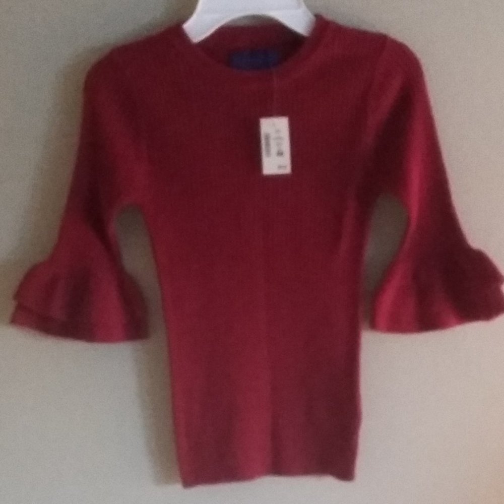 Aeropostale Rib-Knit Flounce Half Sleeves Sweater